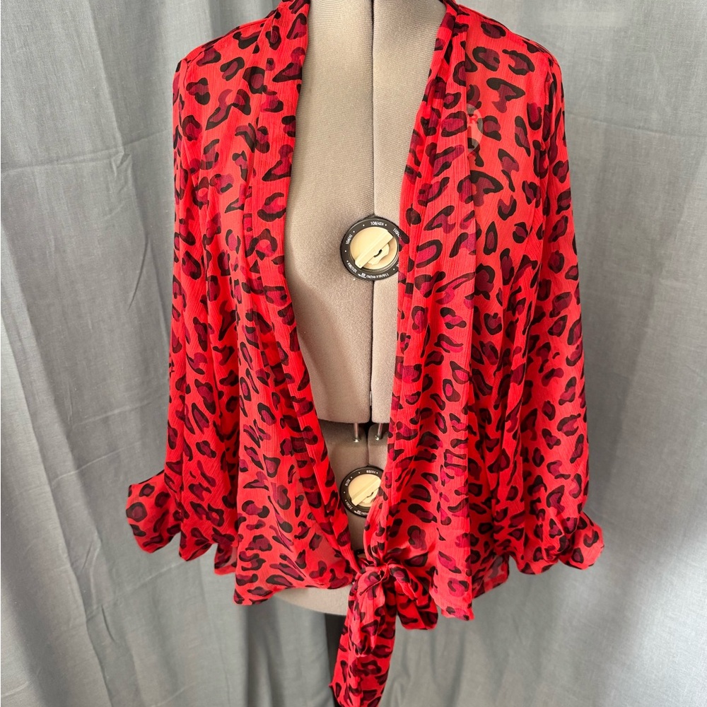 Free People Red Animal Print Top